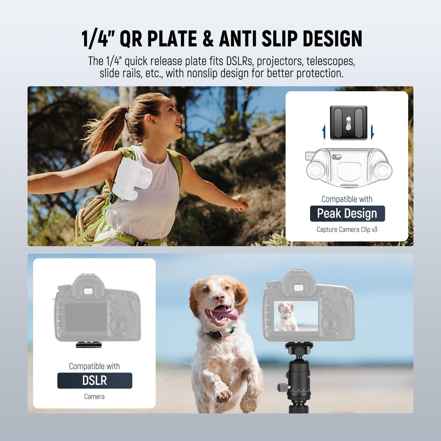 NEEWER Carbon Fiber Camera Tripod Monopod, 65" Lightweight Compact Portable Travel DSLR Video Stand, 360° Ball Head, Anti Slip QR Plate, Inverted Central Axis, Reversible Legs, Max Load 13.2 lbs, TP39