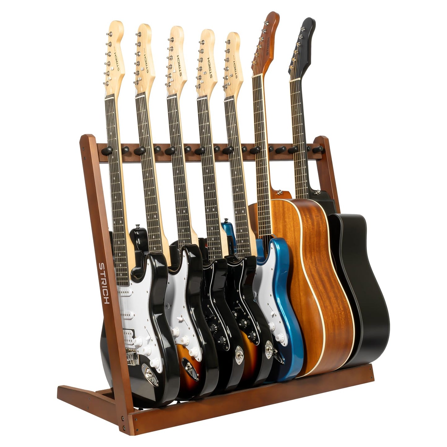 Strich Guitar Stand For Multiple Guitars, Hardwood Guitar Rack For 8 Electric Guitar Bass, Or 5 Acoustic Guitars, Padded Multi G