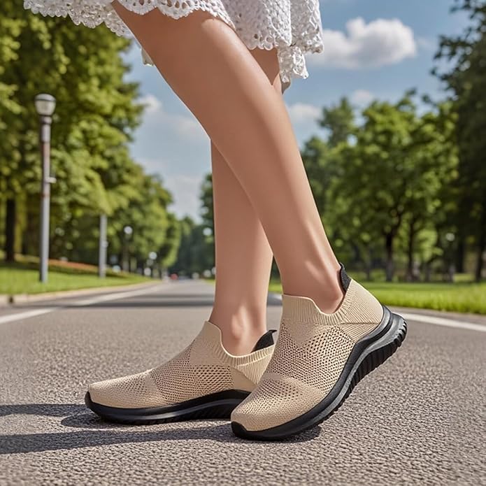Womens Walking Shoes Mesh Casual Fashion Slip On Lightweight Breathable Sock Shoes Non-Slip Workout Hiking Sneakers
