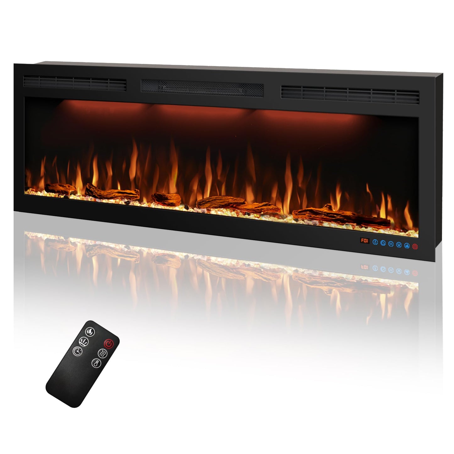 50 inches Electric Fireplace, Recessed and Wall Mounted Fireplace Heater and Linear Fireplace Inserts, with Timer, Remote Control, Adjustable Flame & Light Colors, 750W/1500W, Black