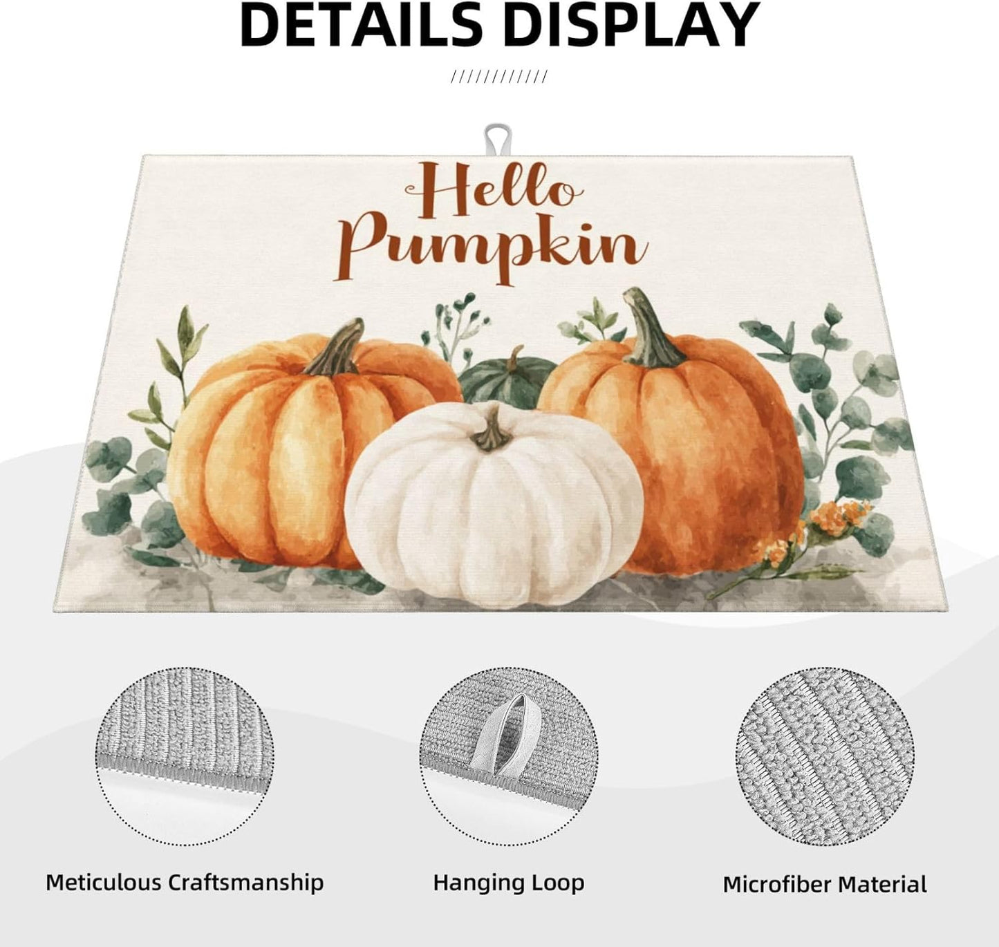 Dish Drying Mat Pumpkin Watercolor Fall Thanksgiving for Kitchen Counter Absorbent 18x24 Inch Microfiber Dishes Plate Glass Dry Draining Pad Reversible Washable