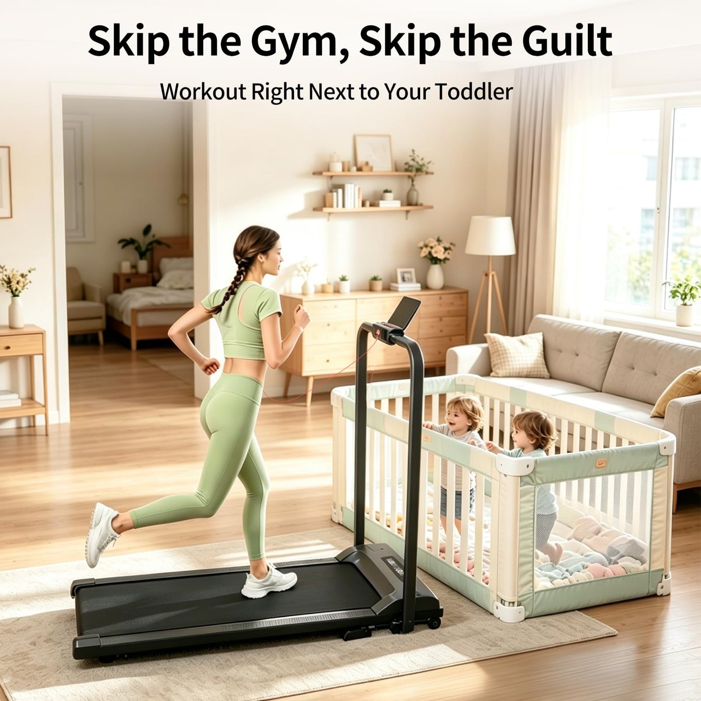 Walking Pad Treadmill for Home, with Handle Bar and Adjustable Incline, Quiet Anti-Slip Portable Foldable Under Desk Treadmill, LED Monitor & Safety Key, 40"x16" Spacious Running Belt