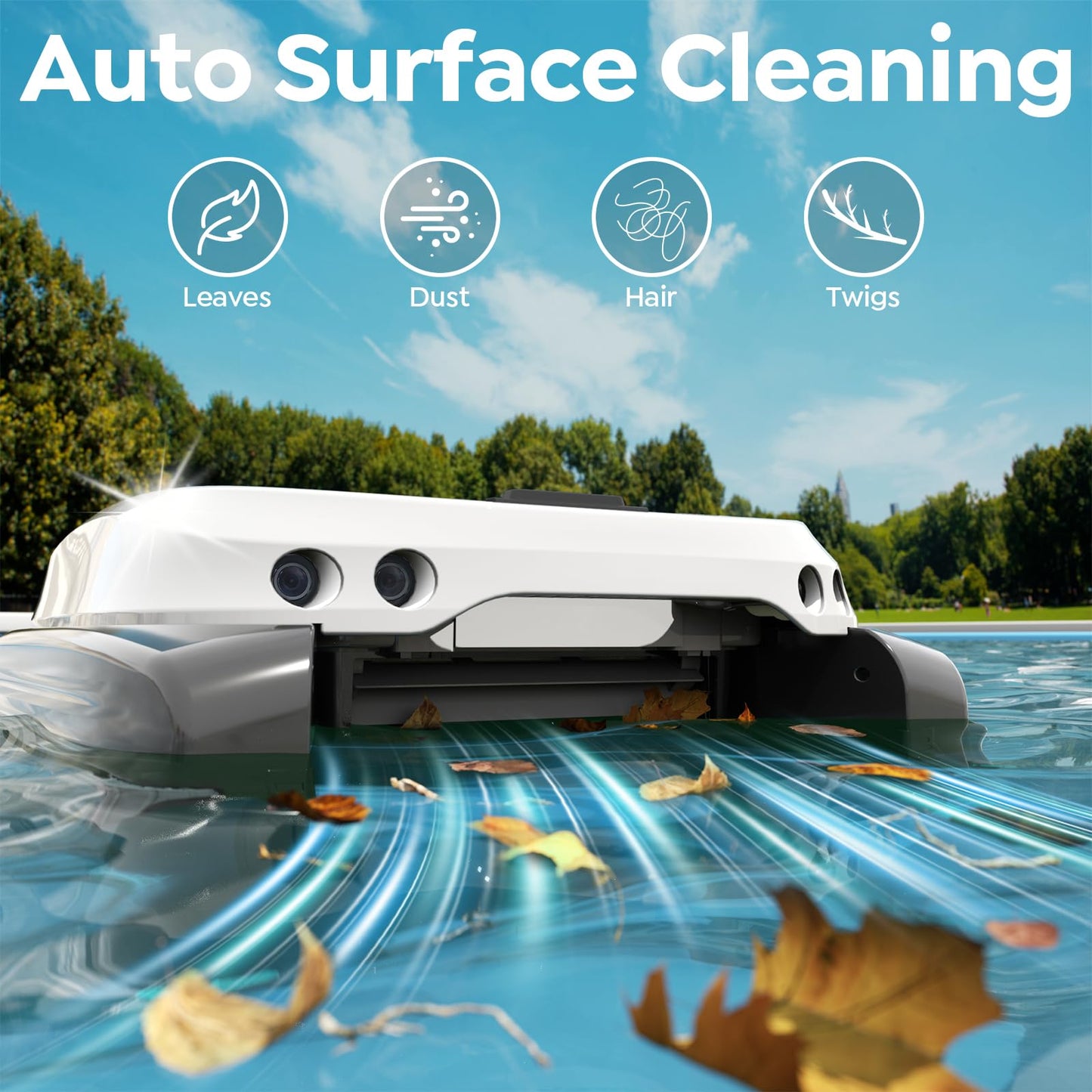 Pleco SK01 Solar Powered Pool Surface Skimmer Robot – APP Controlled, 24/7 Auto Cleaning, Dual Charging, Obstacle Avoidance, Large Filter, Fits Most Pools (Gray White)