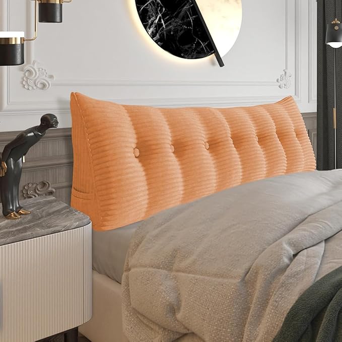 Wedge Headboard Pillow Dorm Room Reading Pillow Back Support for Sitting Up in Bed Bolster Lumbar Cushion Body Positioning Bedrest Corduroy (Peachy, King (76 * 8 * 20in))