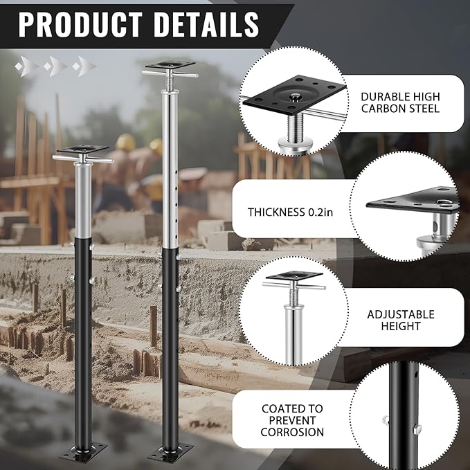 Yaocom 2 Pcs Adjustable Jack Post, 37"-61" Height Range, Basement Floor House Screw Jacks for Lifting Joist Beam Brace for Cellar Ceiling, Center Point Load Capacity 11023 Lbs, Black