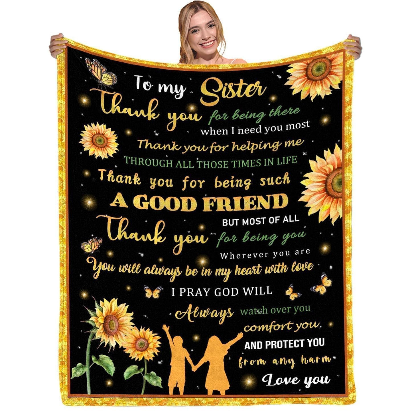 Sister Gifts from Sister, Birthday Gift for Sisters from Brother, to My Sisters Blanket for Christmas - Super Soft Flannel Sunflower Throw Blanket 60" x 50"