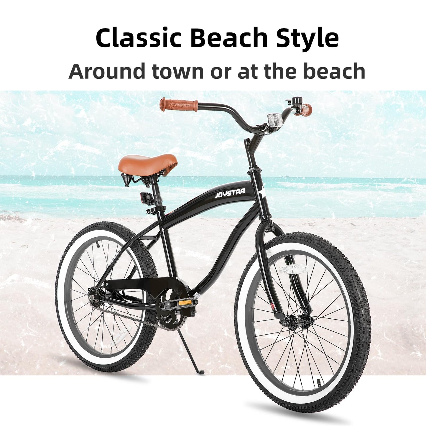 JOYSTAR 20 Inch Kids Beach Cruiser Bike with Coaster Brake for Ages 7-10 Years Old Girls and Boys Single Speed 20 Inch Kids Bike Black Gray