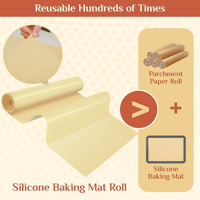 Silicone Baking Mat, 20 IN x 6 FT Free Cutting Baking Sheet,Non-Stick Reusable Dough & Pastry Mat,Non-Slip Silicone Mat Roll for Air Fryer Liner,Freeze Dryer,Oven Baking Pan,Kitchen Counter