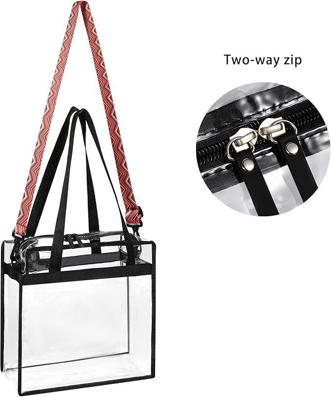 BAGAIL Clear Bags 12x6x12 Stadium Approved Clear Tote Bag with Zipper Closure Crossbody Shoulder Bag with Adjustable Strap