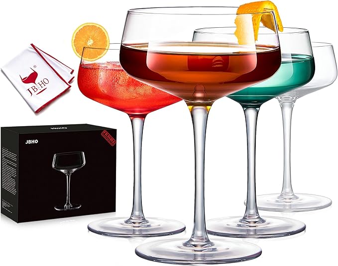 JBHO Martini Glasses, Crystal Coupe Glasses Set of 4, 10 Oz, Large and Fancy Cocktail Glasses, Hand-Blown Champagne Coupe ...