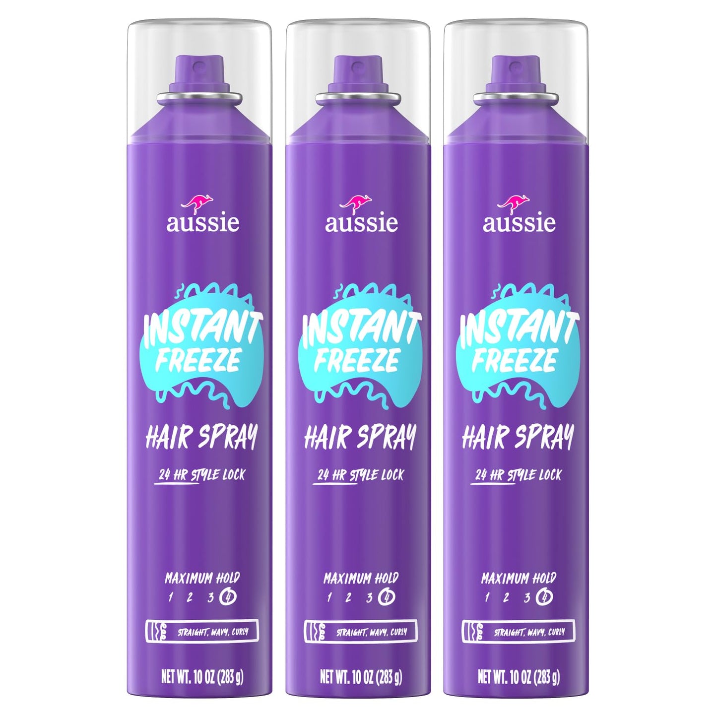 Aussie Instant Freeze Hair Spray for Extreme Hold, Infused with Jojoba Oil & Sea Kelp, Long-Lasting All-Day Hold, Fresh Citrus S
