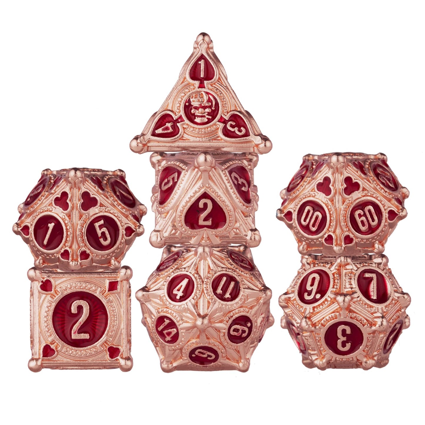 Surpass Metal dice Set red DND dice Set RPG dice Rose Gold Polyhedral Metal dice for Dungeons & Dragons Games Poker Theme Design (Rose red)