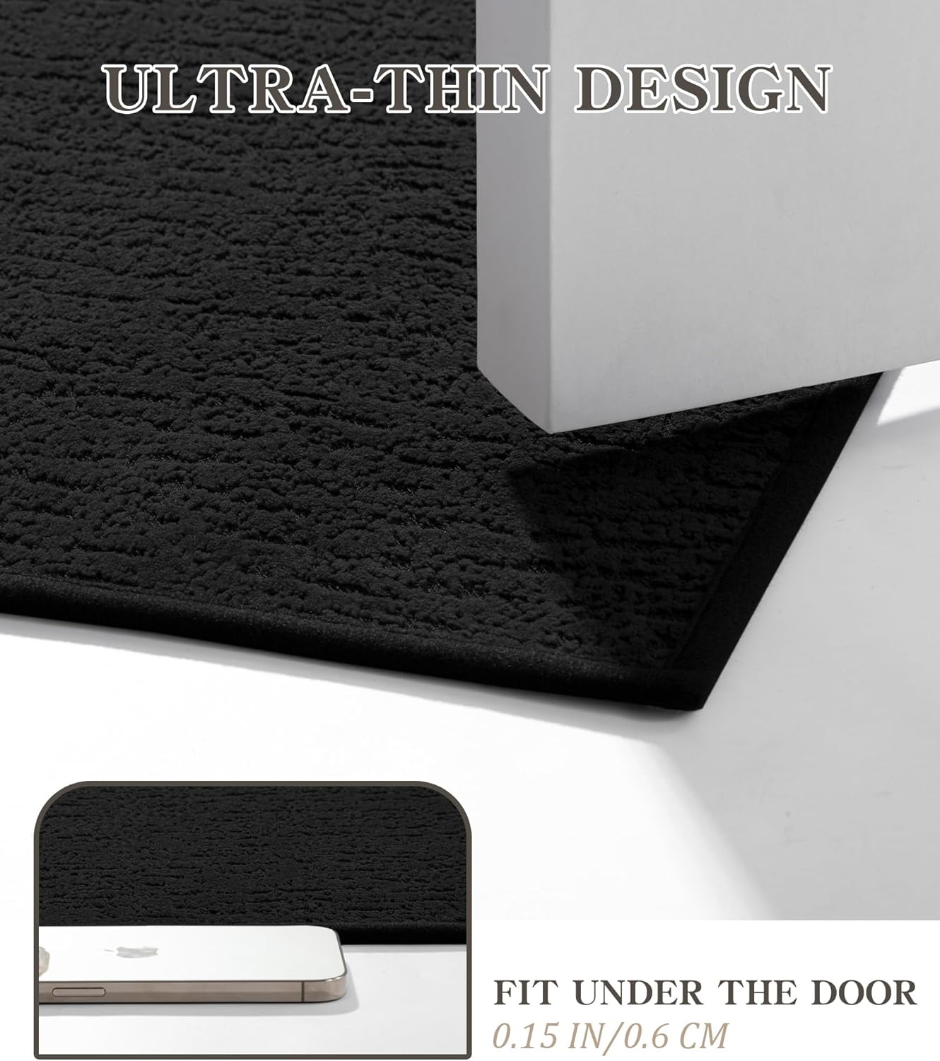 chakme Bathroom Rugs Mat 32x17, Ultra Thin Non Slip Bath Mat Quick Dry Absorbent Bath Mat for Bathroom Floor, (Black, 32"x17")