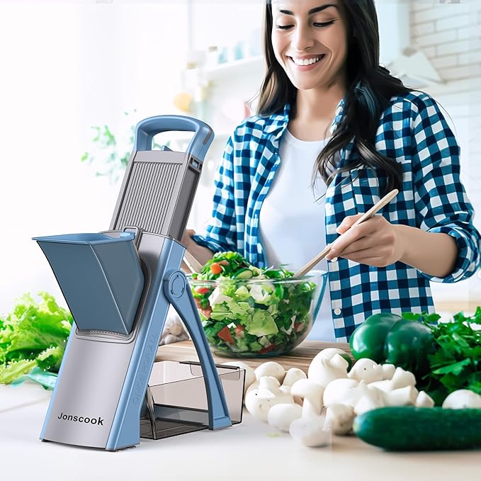 All-in-1 Safe Mandoline Slicer for Kitchen, Vegetable Chopper with Adjustable Thickness, Multifunctional Veggie Chopper Vegetable Cutter Slicer Dicer, can Slice, Shred (Blue)