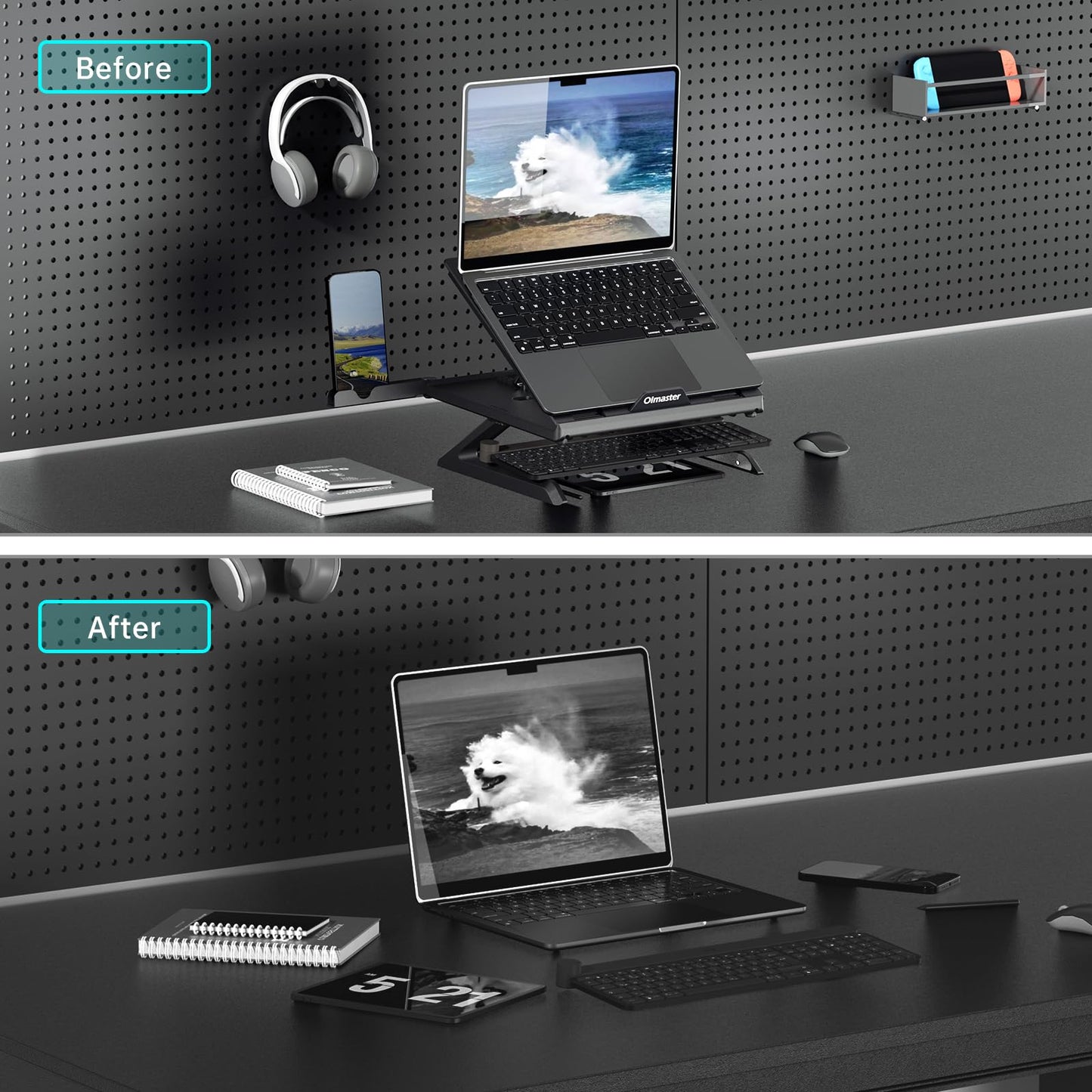 OImaster Laptop Stand for Desk, Muti-Angle Adjustable Portable Foldable with Heat-Vent, Ergonomic Laptop Stand Riser Compatible with MacBook, Air, Pro, Surface Laptop (9-15.6 inches) (Black)