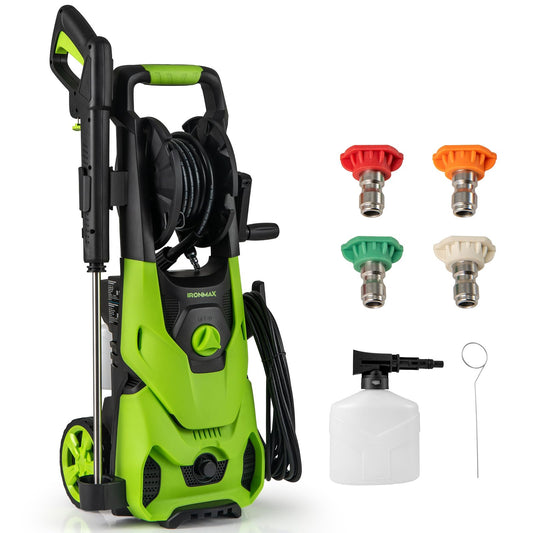 Goplus Electric Pressure Washer, 2150PSI 1.2GPM Power Washer with 4 Quick Connect Nozzles, Foam Cannon, 35.5 FT Cord & 17.5 FT Hose, Portable High Pressure Cleaning Machine for Car Fence
