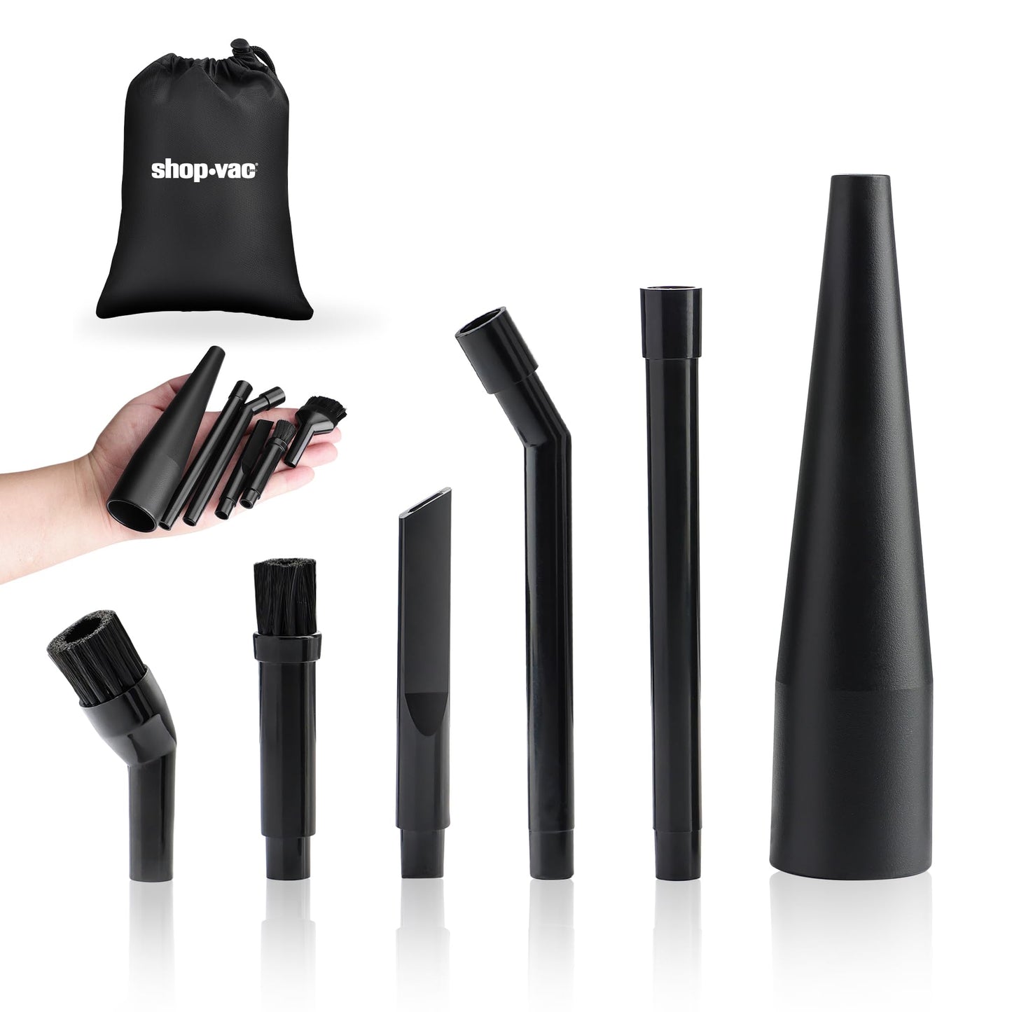 Shop-Vac Micro Cleaning Nozzle Kit, 1-1/4" Detailed-Cleaning Attachments for Compact Wet Dry Shop Vacuum, Storage Bag Included, 6 Pieces