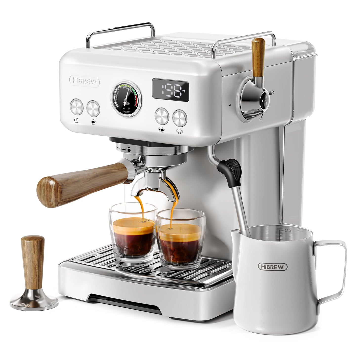 HIBREW H10Plus - Programmable Espresso Machine - 58mm Portafilter in Stainless Steel - Temperature & Cup Volume Adjustable at will - With Intelligent Display Screen & Pressure Gauge.