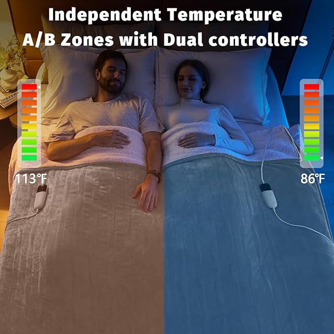 Heated Electric Blanket King Size - 90" x 100" Heating Blanket with Dual Control, 10 Heating Levels & 8 Hours Auto Off, Soft Warm Flannel Blanket, Christmas Birthday Gifts for Senior Grandma