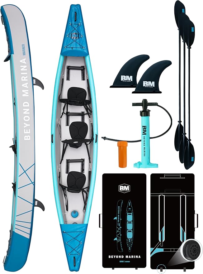 BEYOND MARINA Inflatable Kayak 1 & 2 & 3 Person Adult- Full Drop Stitch Kayak with Aluminum Paddles, Seats, Footrests, Pum...