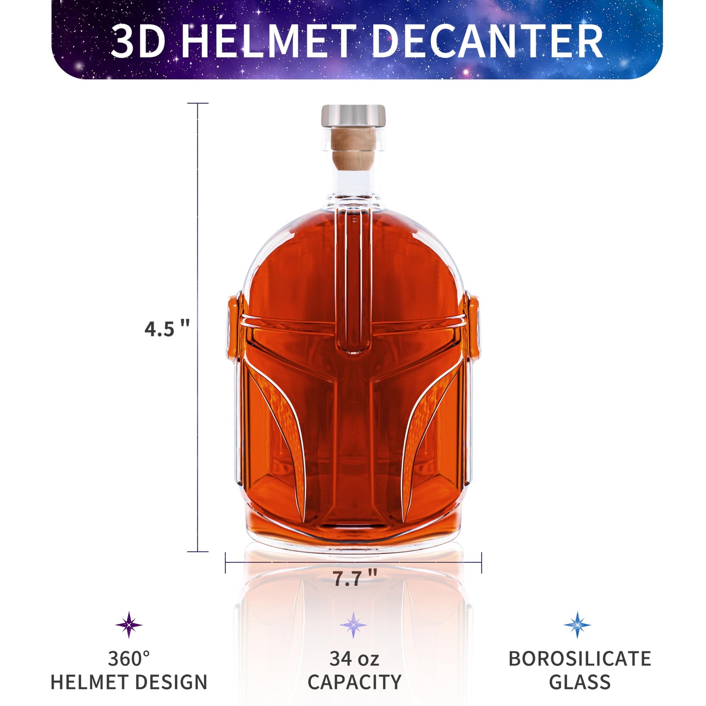 Space Helmet Shaped Whiskey Decanter Set with 2 Wine Glasses, Whiskey Stones for Bourborn, Liquor, Scotch, Birthday Day Gifts for Men Father Women