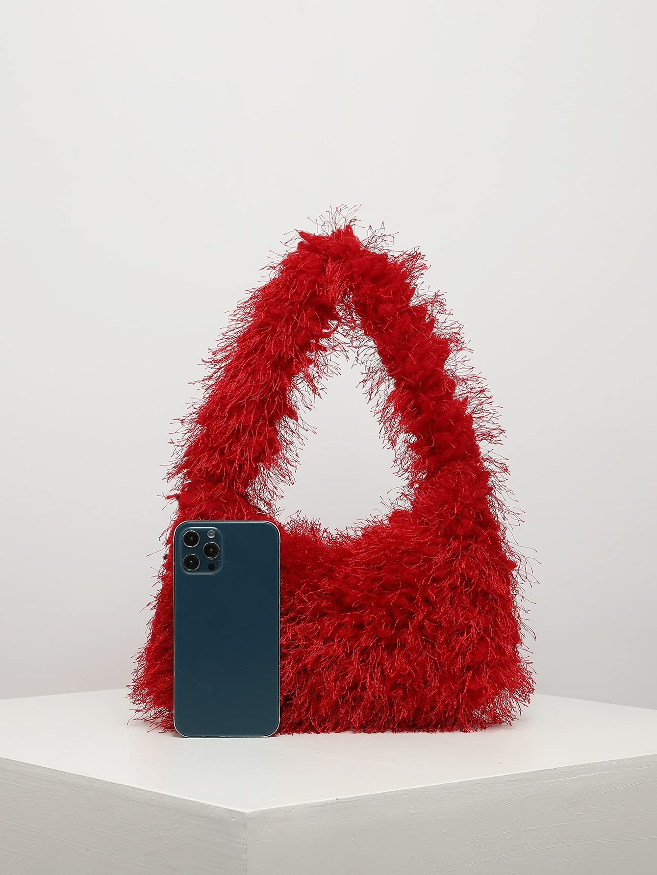 Verdusa Women's Faux Fur Fuzzy Hobo Bag Furry Handbag Purse Red one-size