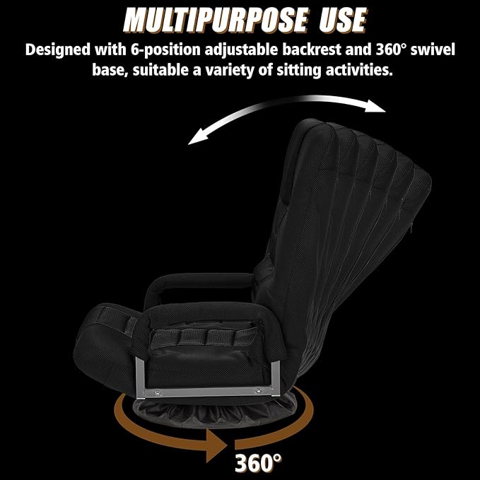 ACIPENSER Swivel Gaming Chair Multipurpose 2PACK Floor Gaming Chair for Playing Video Games, TV, Reading w/Armrest Lumbar Support & 6 Adjustable Postion Backrest for Adults & Kids, Black