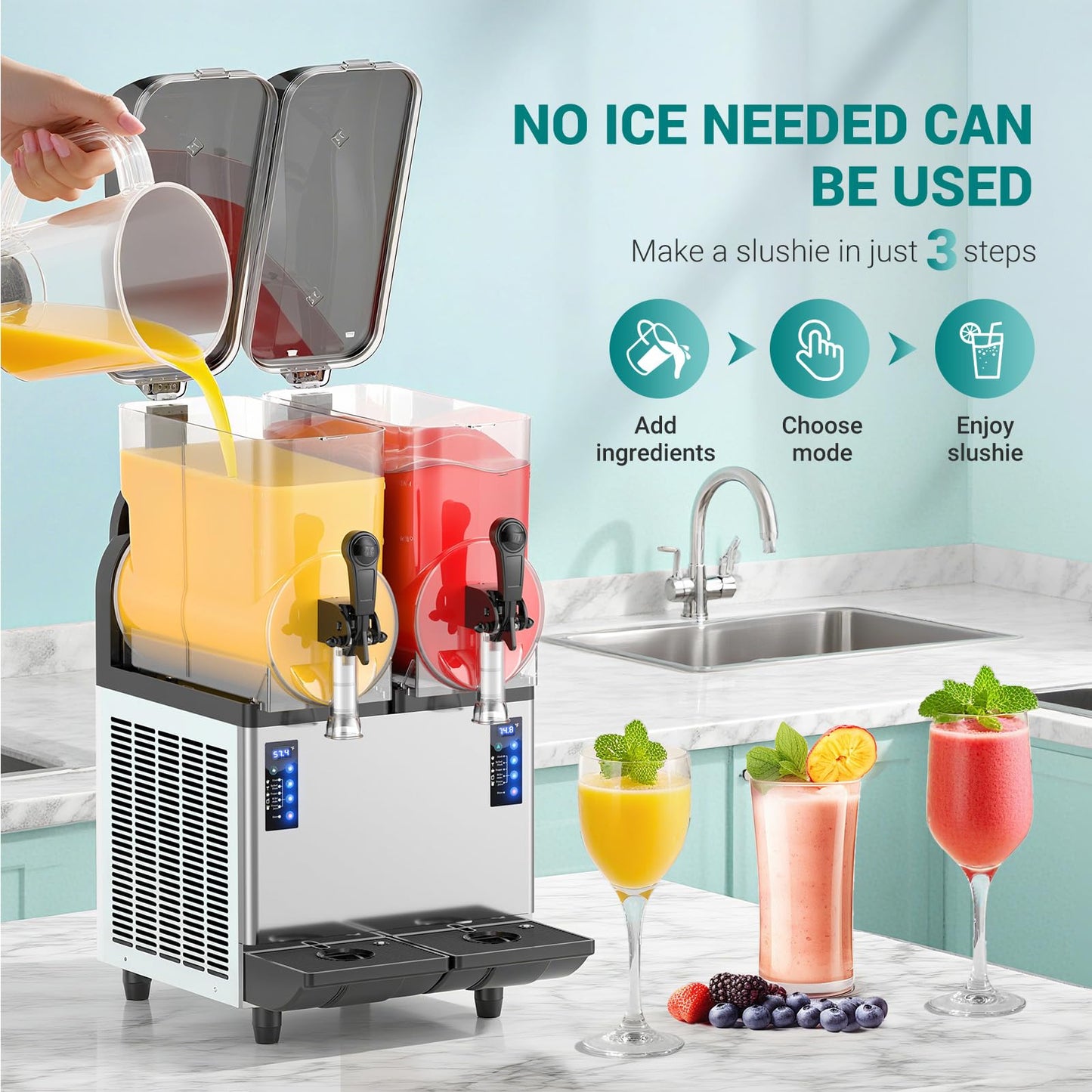 Mirfee 8 Gal Commercial Slushy Machine with LED Light, 15-45 Minutes to Make，Commercial Frozen Drink Machine with 5 Preset Programs, 110V Margarita Slushie Maker, for Wine Cocktails, Daiquiri Juice