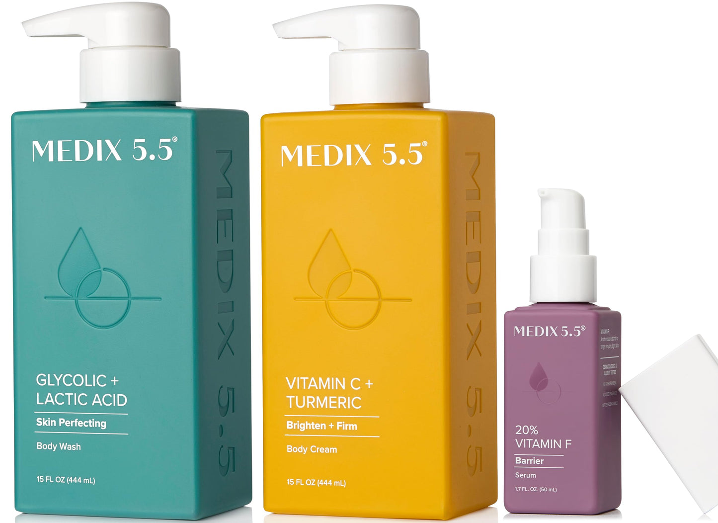 Medix 5.5 Anti Aging Skin Care 3PC Set | Vitamin C Body Cream + Exfoliating AHA Glycolic Acid Foaming Face & Body Wash + Vitamin