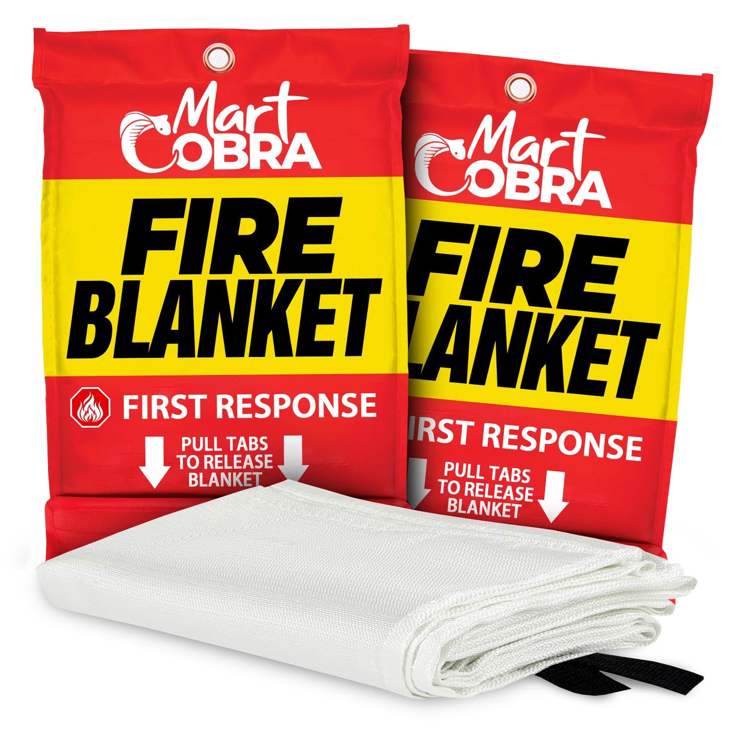 Mart Cobra Fire Blanket 2-Pack – Emergency Fire Suppression for Home & Kitchen – 40"x40" Fireproof Fiberglass Safety Blankets – Heat Resistant & Easy to Use – Smothers Grease & Electrical Fires