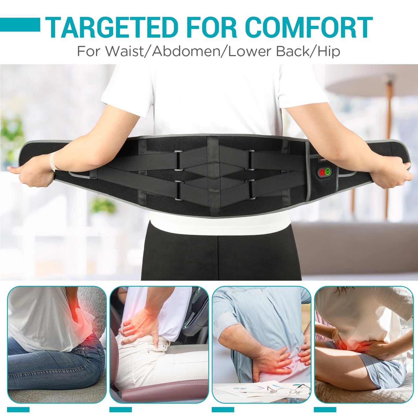 Comfytemp Cordless Heating Pad with Massager for Back, Portable Lower Back Massager FSA Eligible HSA Rechargeable Wireless Electric, Valentines Day Gifts for Her, Women Men Mom Dad, 3 Heat, 30mins Off