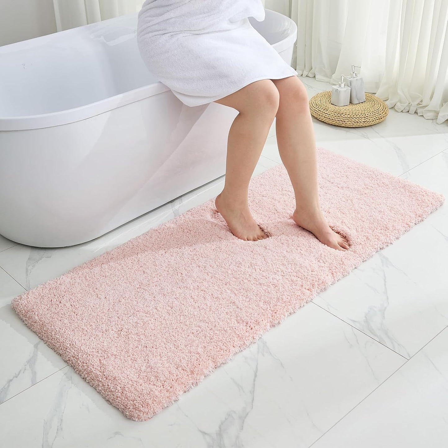Pink Bathroom Rug 24x48 Non Slip Fluffy Bath Mat for Bathroom Floor Washable Plush Luxury Bath Rug for Tub Soft Shaggy Absorbent Shower Sink Mat