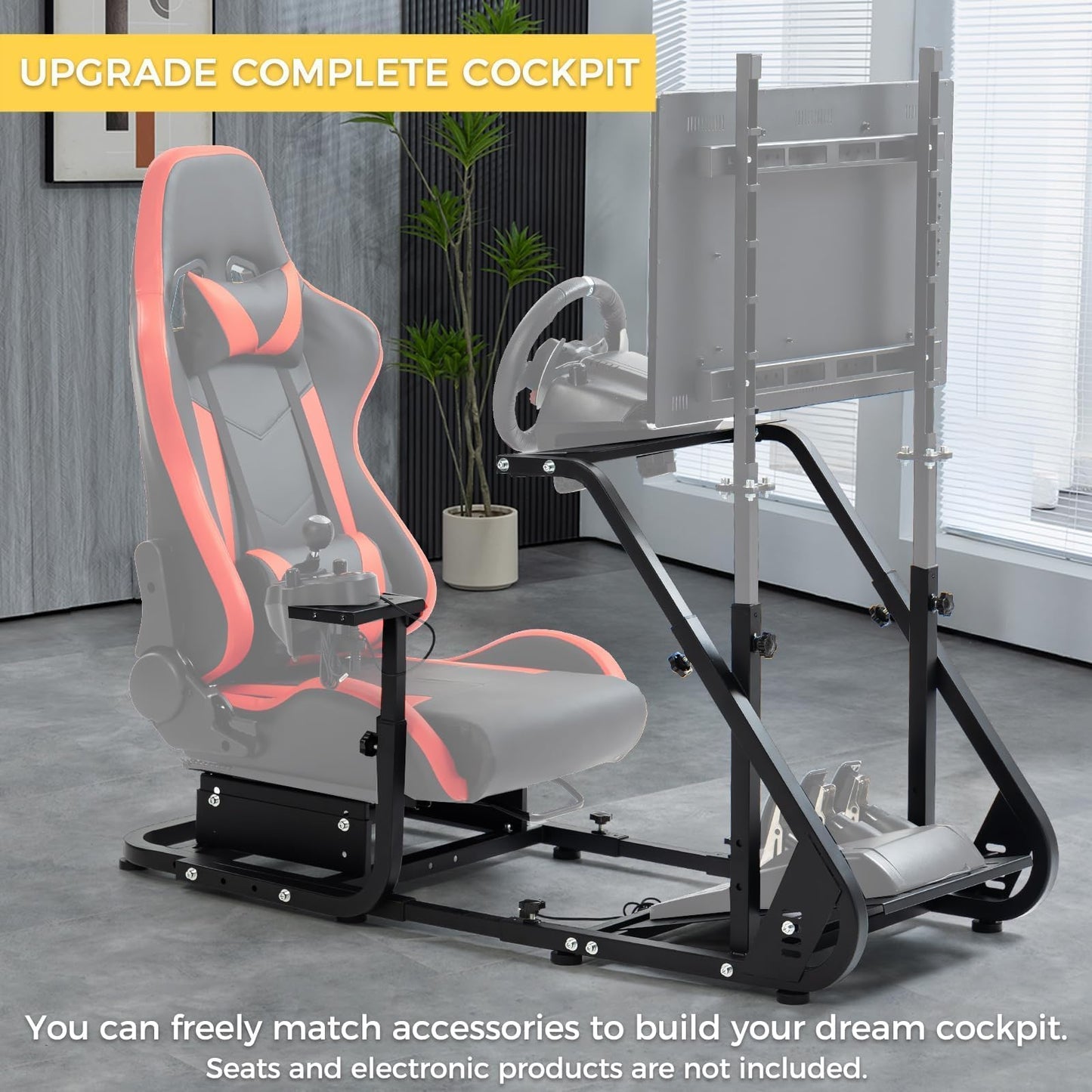 Marada Reinforced Stabilizing Racing Steering Wheel Cockpit Fit for Fanatec, for PXN, for Thrustmaster, for Logitech Device Adjustable Driving Simulator Stand, Wheel Pedal Handbrake Not Included