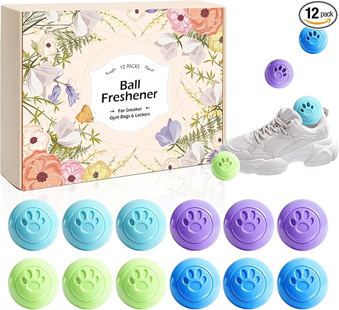 SCENTORINI Shoe Deodorizer Balls, 12 Pack Sneaker Deodorizer Balls, Odor Eliminator for Smell Shoes, Long Lasting Shoe Freshener for Gym Bags, Drawers and Small Spaces