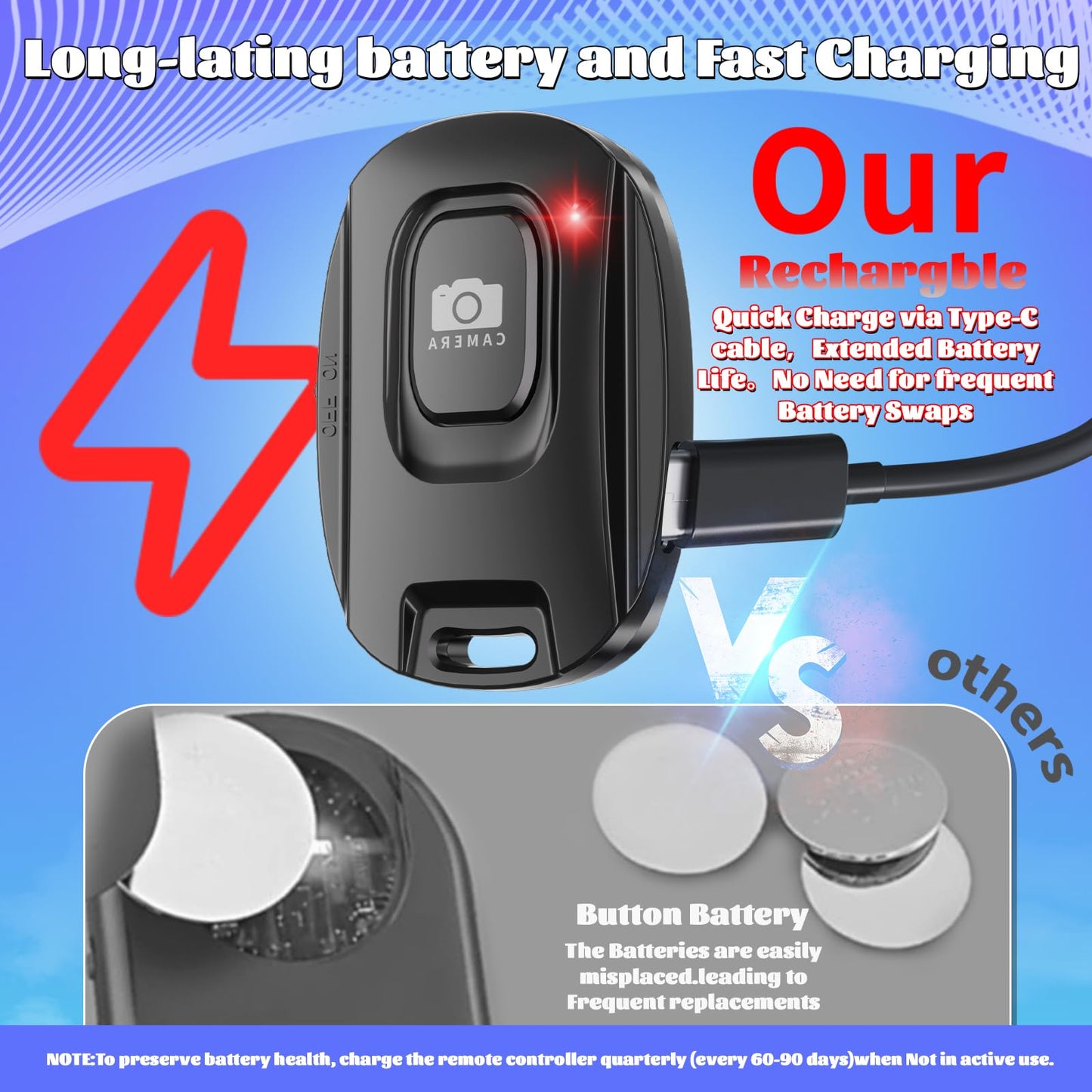 Vyviyon Bluetooth Camera Remote Shutter For Iphone And Android Smartphones, Rechargeable Wireless Phone Remote Control,Selfie Bu