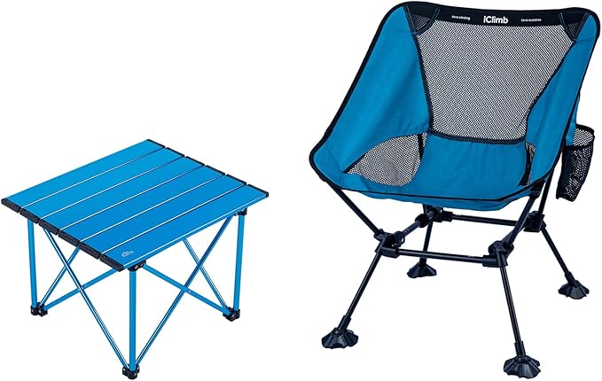 iClimb 1 Folding Table and 1 Anti-Sinking Chair Bundle, Ultralight Compact for Adults Outdoor Beach Backpacking Hiking Cam...