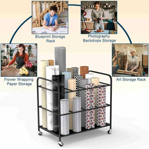 MOUMISS Yoga Mat Rack Storage Cart Basket Home Gym Storage Organizer Rack Equipment Weight Rack for Yoga Block, Foam Roller, Resistance Band, Dumbbell, Kettlebell (Black)