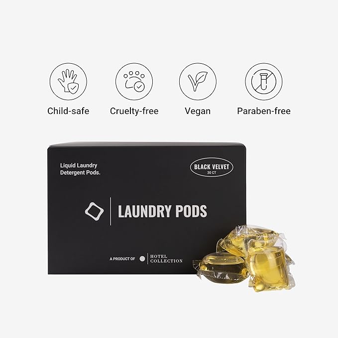Hotel Collection Laundry Pods – Black Velvet Scent, 30 Count – Blonde Woods, Rose, and Black Fig – Luxury Laundry Detergent Pods