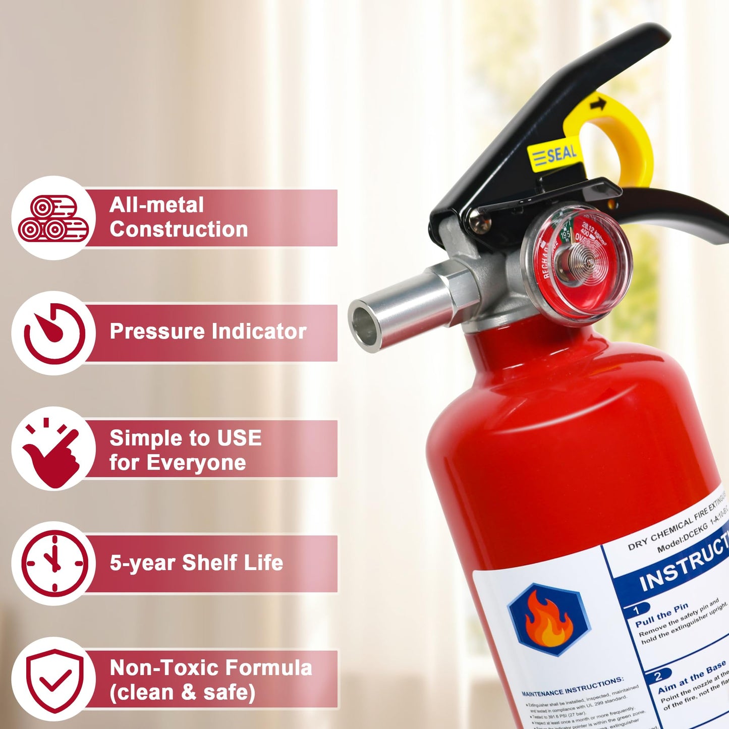 4-Pack ABC Dry Chemical Fire Extinguisher, 2.5 lb 1A:10B:C Fire Extinguisher for Home, Business, Boat, Truck, Quick Release Handle, Ideal for Electrical & Grease Fire Extinguisher