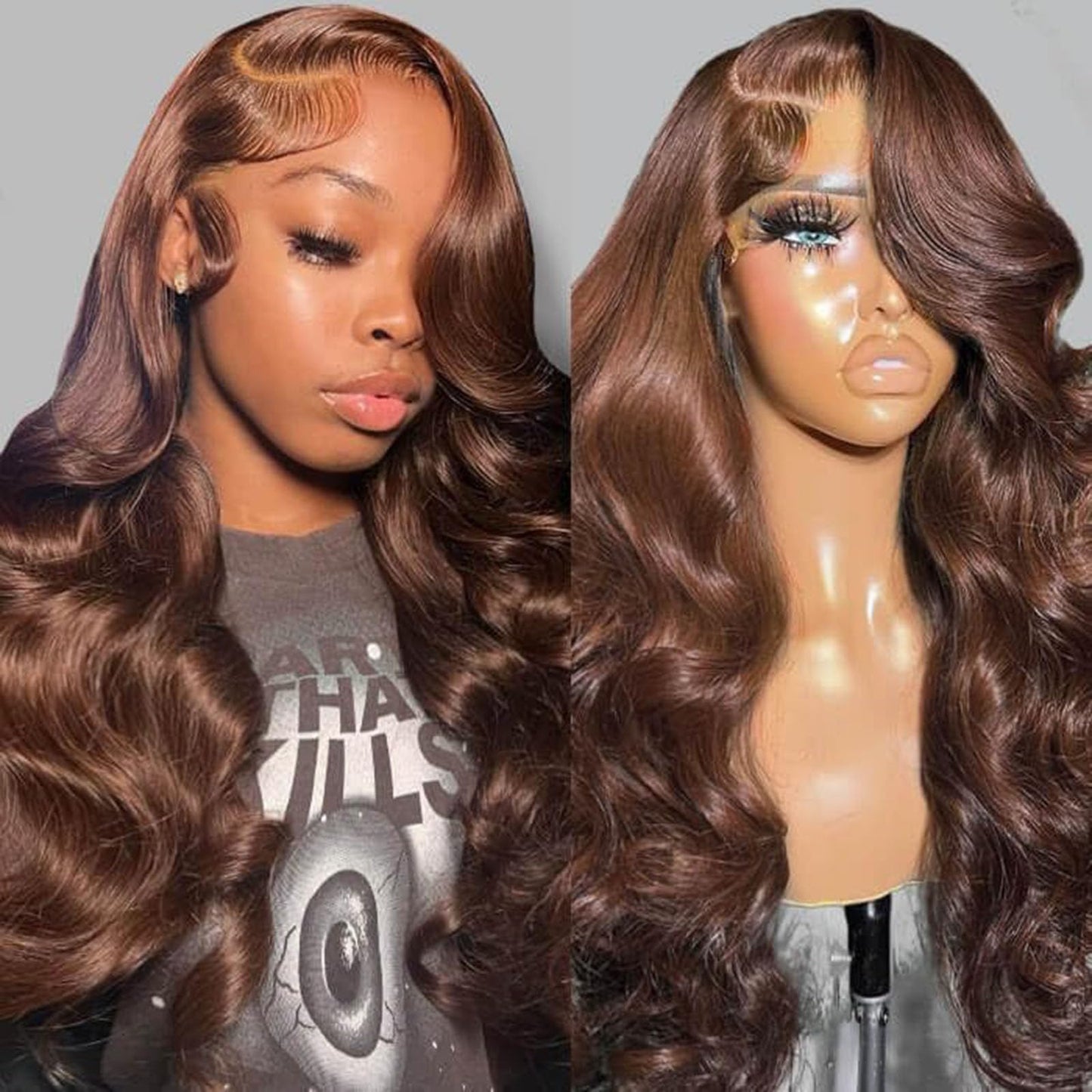 Luxvogue Chocolate Body Wave Human Hair Wig Lace Frontal T Body Wave Human Hair Wig Pre Plucked Pre Cut Lace Frontal Closure Glu