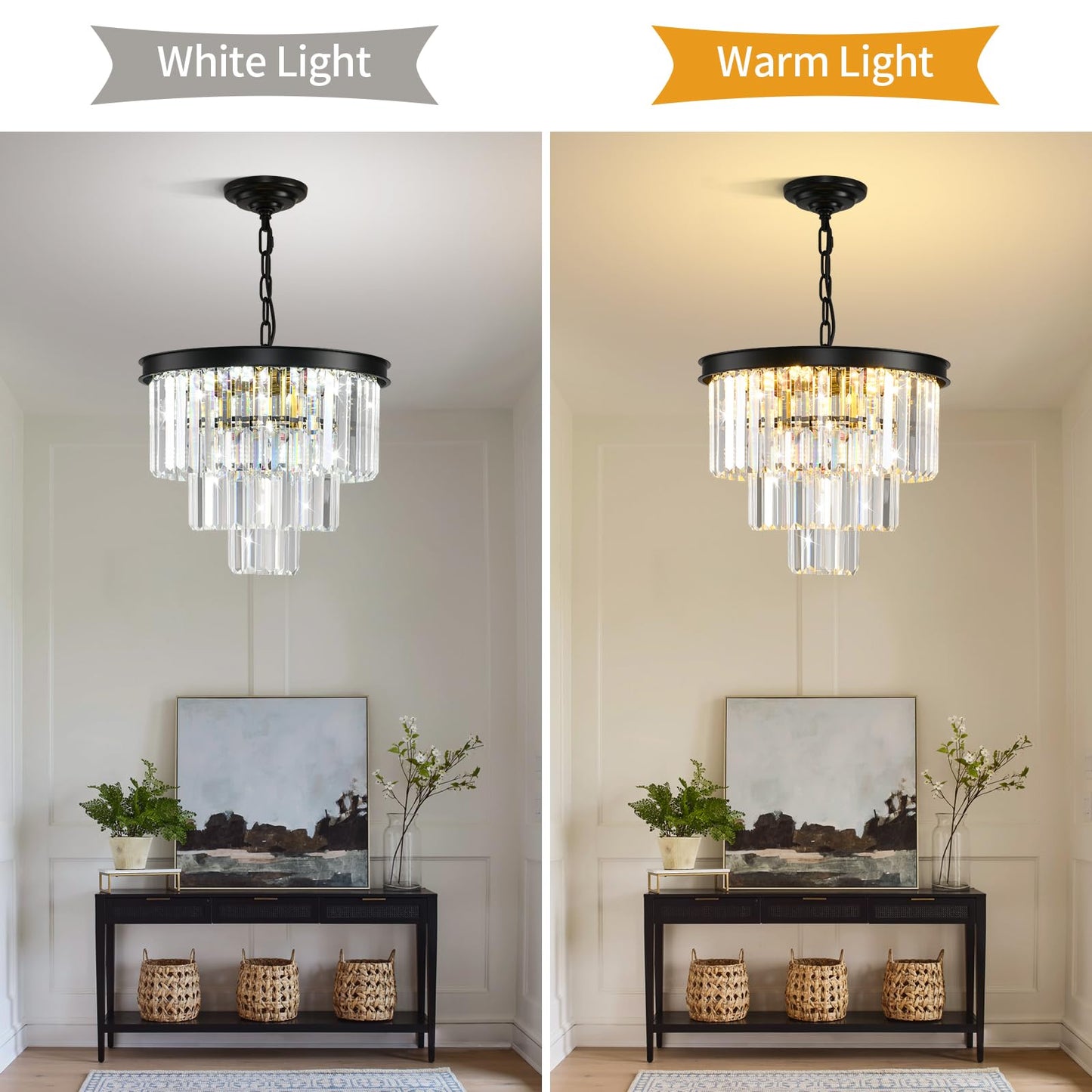 AKDXIRUN Modern Black Crystal Chandelier 3-Tier Round Chandeliers Pendant Ceiling Light Fixture Flush Mount for Dining Room Living Room Bedroom Foyer Hallway Entryway W16