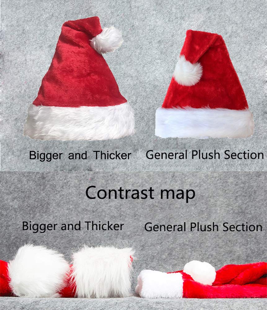 COOLJOY 6 Pack Plush Santa Hat, Traditional Red and White Plush Christmas Santa Hat for Christmas Party, Adult Size