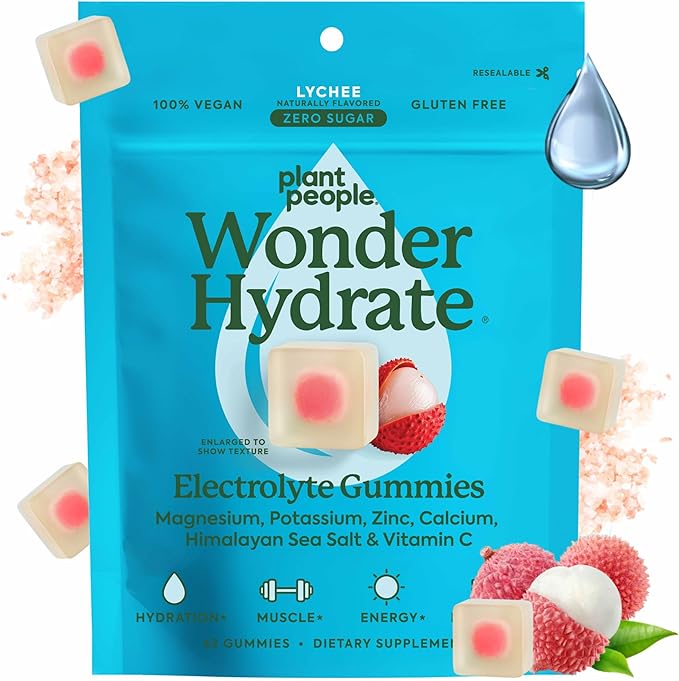 Plant People WonderHydrate Electrolyte Gummies – Vegan Hydration Supplement with Magnesium, Potassium, Zinc, Vitamin C & H...