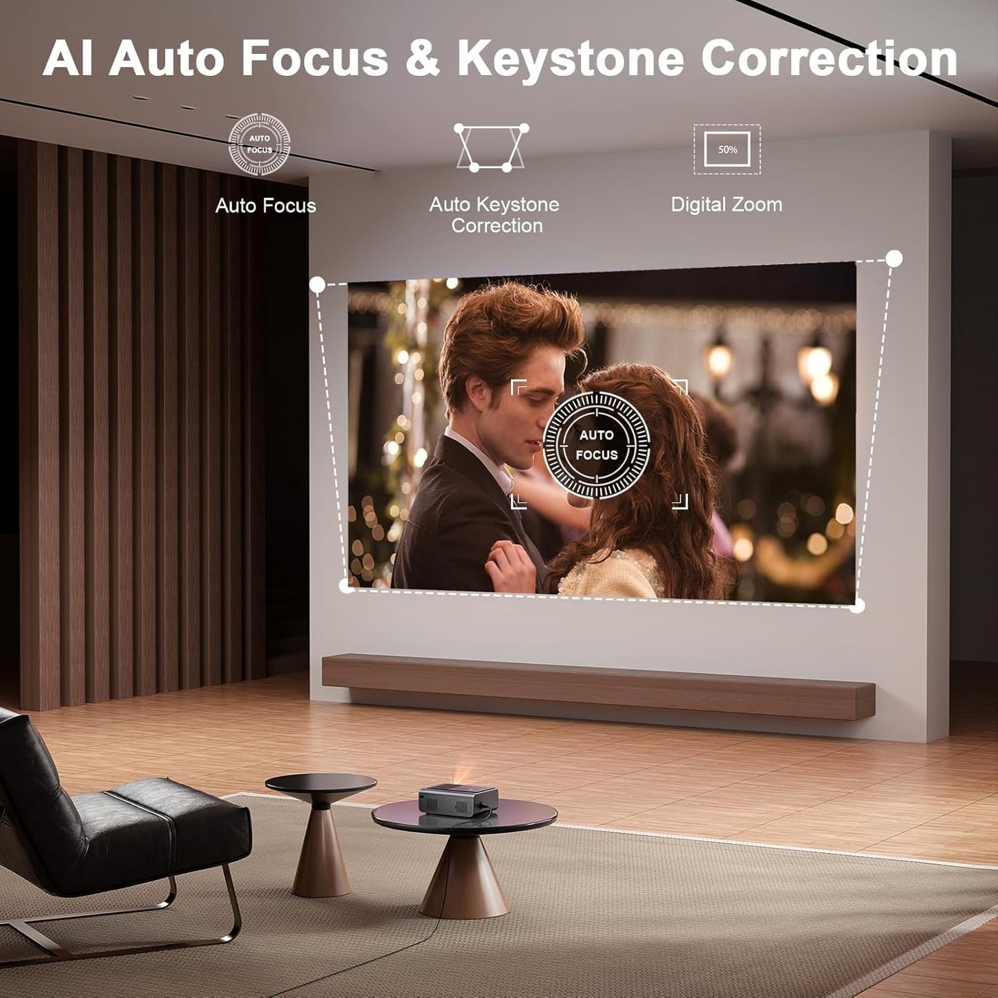 [2000 ANSI & Officially-Licensed APP] 4K Smart Projector with WiFi and Bluetooth, Auto Focus & Keystone, VOPLLS Native 1080P Portable Outdoor Projector, Mini Movie Proyector for Bedroom/Home