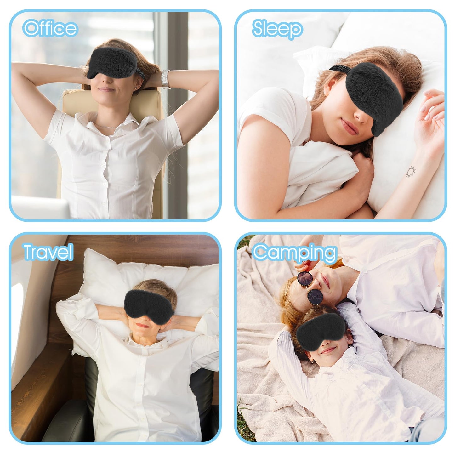 2 Pcs Black Plush Eye Mask Soft Sleeping Blindfold Eye Cover Comfortable Furry Faux Fur Sleeping Mask Satin Nap Night Eyeshade Cover for Women Men Gift