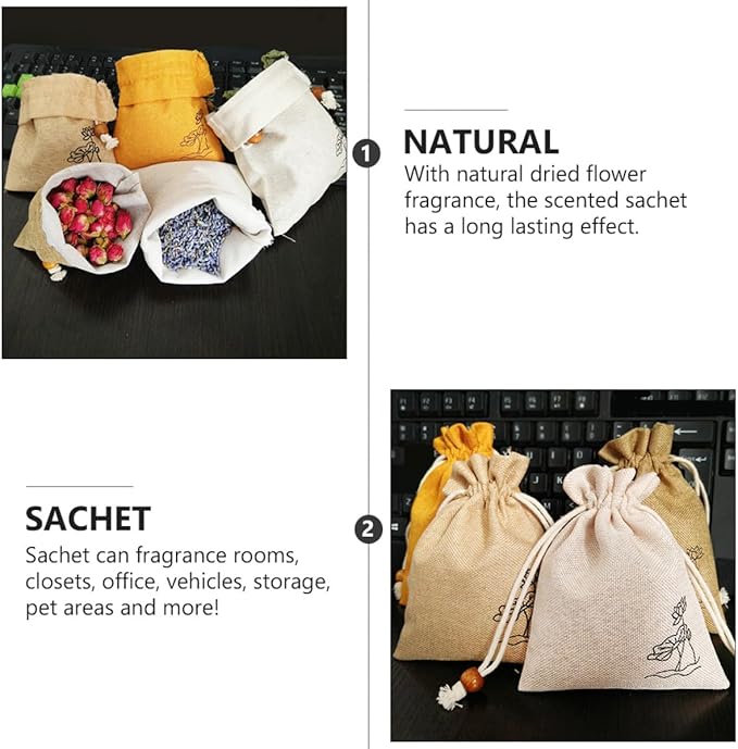 2Pcs Natural Dried Lavender Cotton Linen Sachets Air Freshener Bag for Closet Car with Floral Fragrance and Random Color and Scent 2pcs Random Color