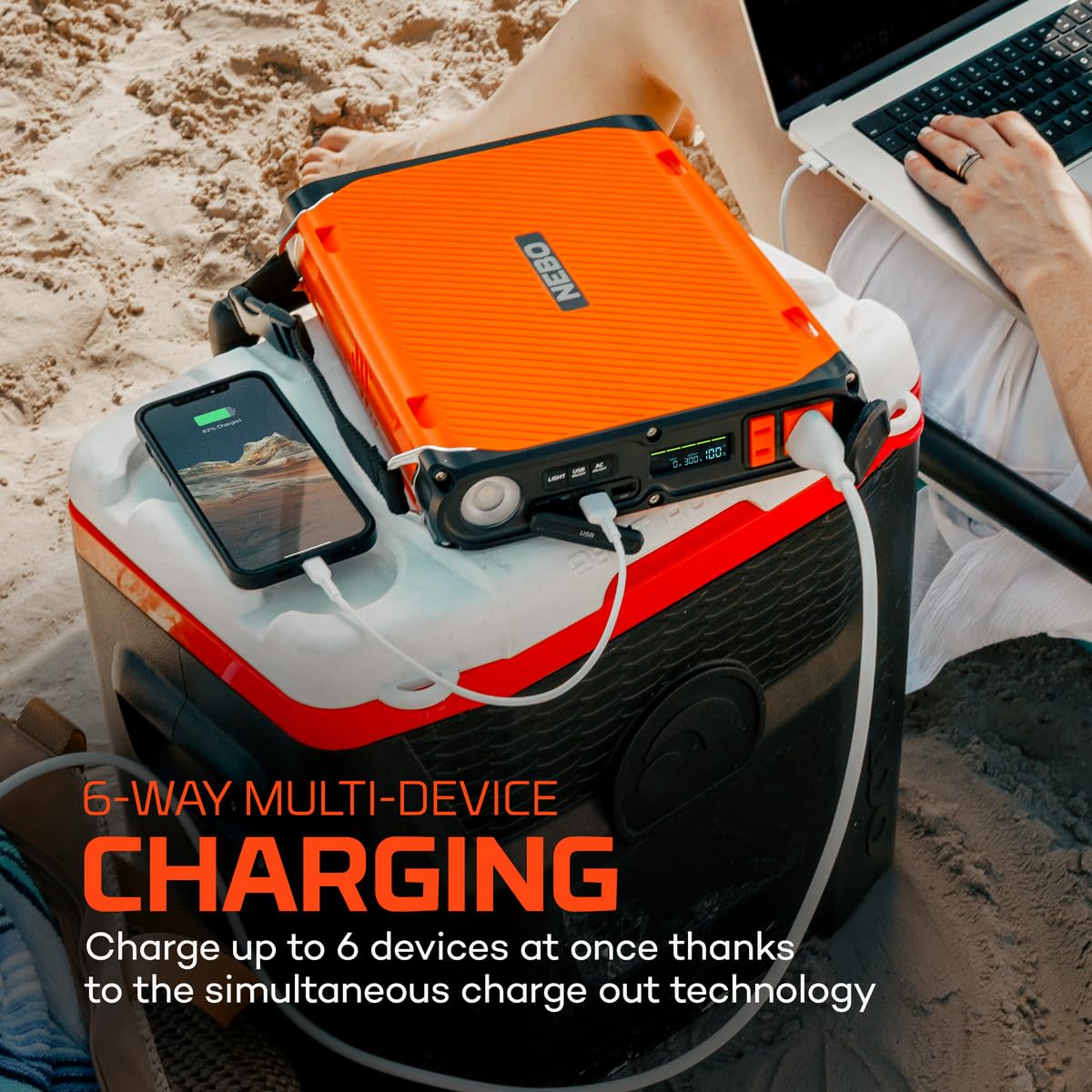 NEBO RAMBLER 300 Power Station | Compact 300W Portable Power Station (600W Surge), 288Wh Power Bank with AC, USB-C PD Fast Charging, Wireless Charging, Solar Generator for Camping & Emergency Backup