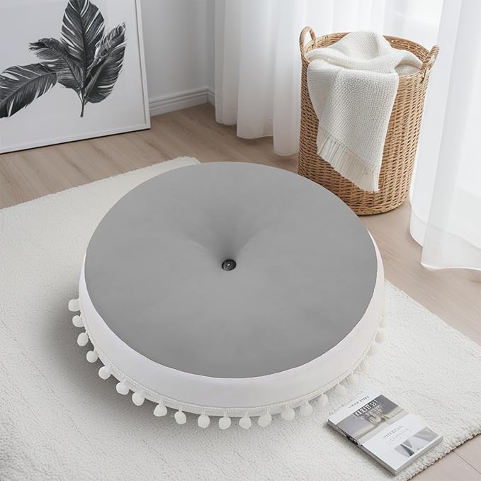 Kishome Large Floor Pillow Kids Round Floor Cushion Seating, 20 inches Big Circle Pillow, Round Floor Pillows Seating for Children, Oversized Mat for Reading Nook Teepee Playroom Nursery, Light Grey