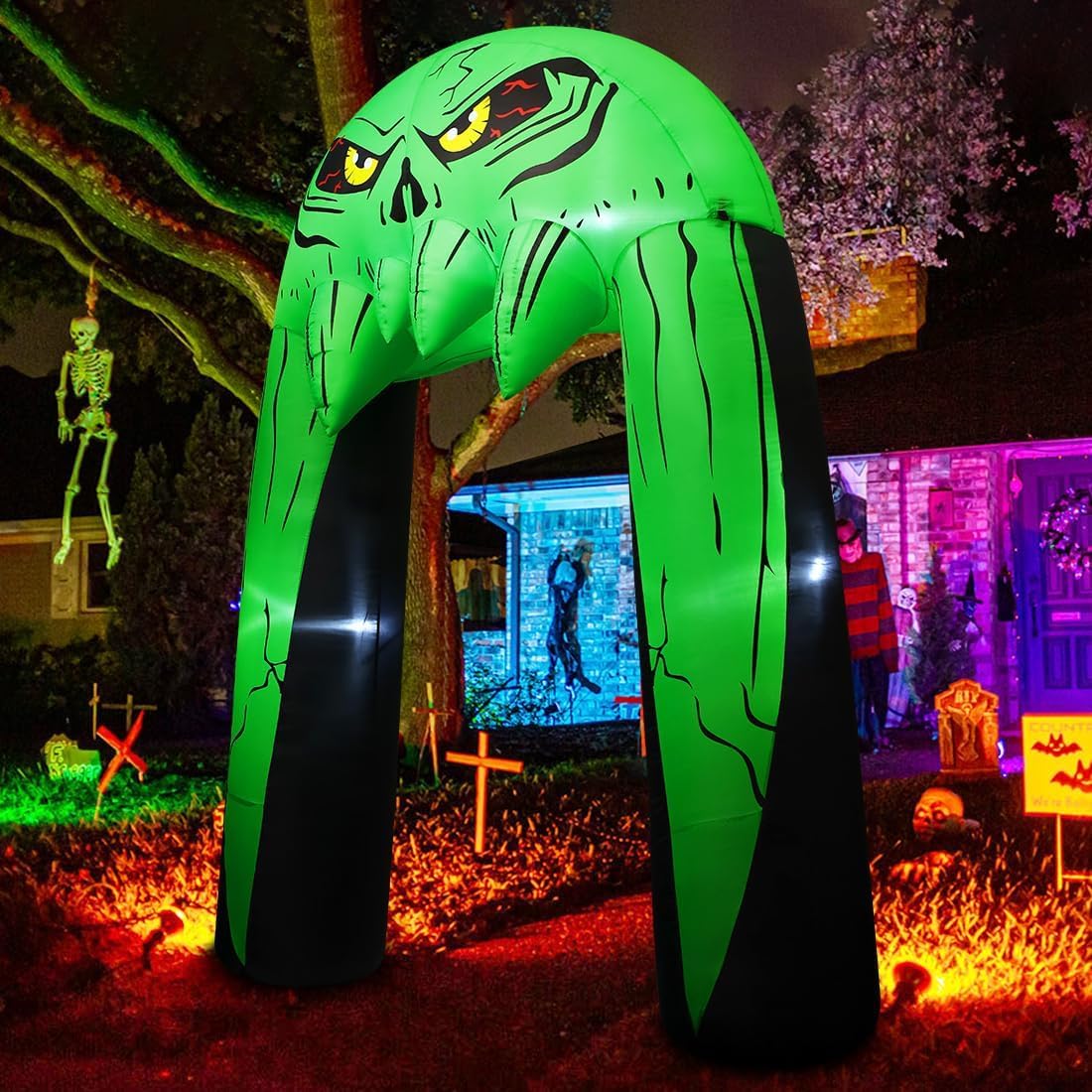 COMIN 10 FT Halloween Inflatables Archway Outdoor Decorations Blow Up Yard Monster Mouth Archway with Built-in LEDs for Indoor Party Garden Lawn Decor