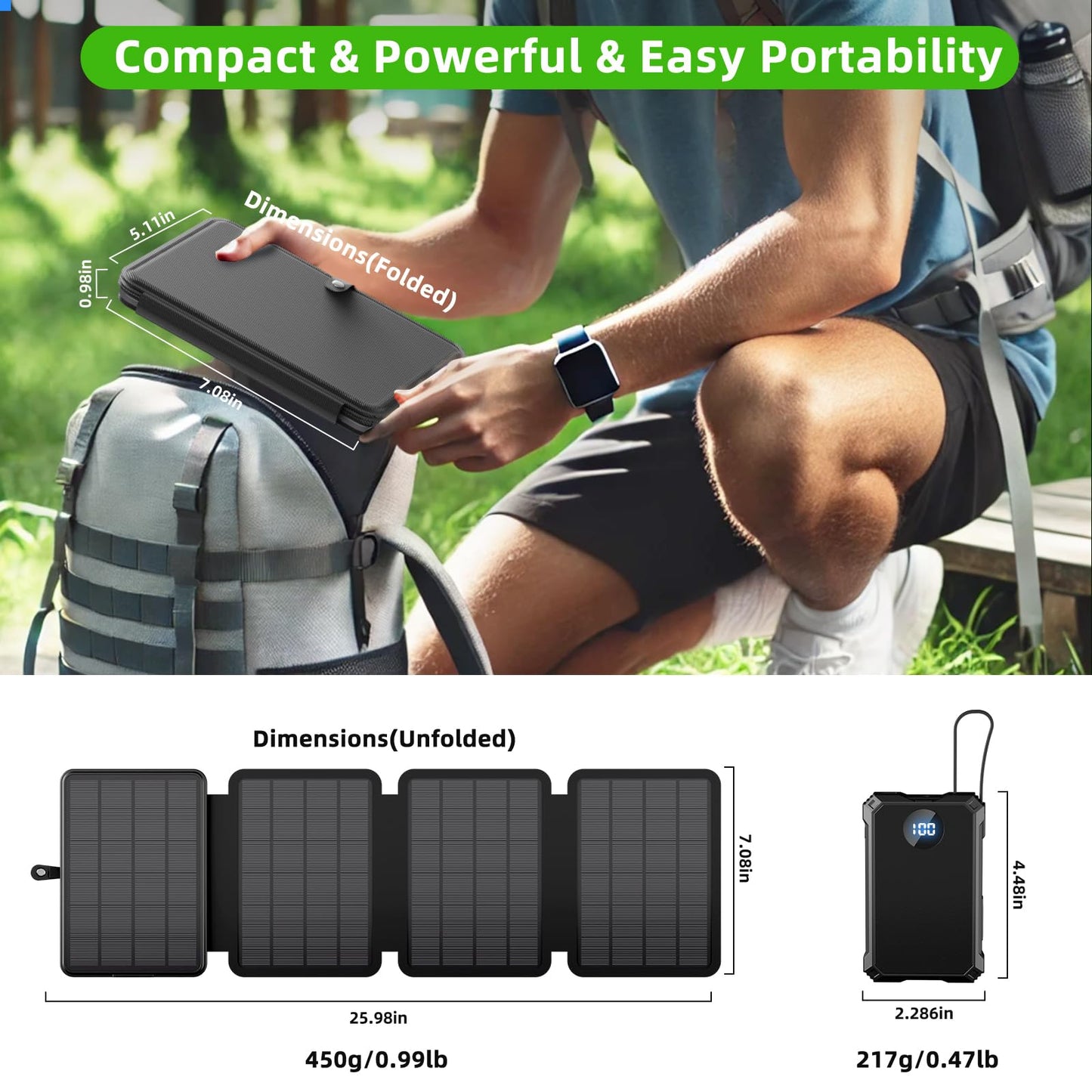 Solupup 10000Mah Solar Power Bank, Detachable Solar Panel, 14W Foldable, Magnetic Charging, 5 Port Fast Charging, Ipx5 Waterproo